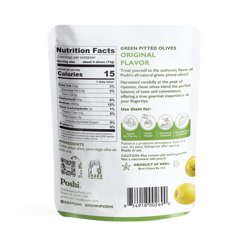 Pitted Green Olives Original Flavor - 10 Snack Packs (1.1 OZ/Pouch)