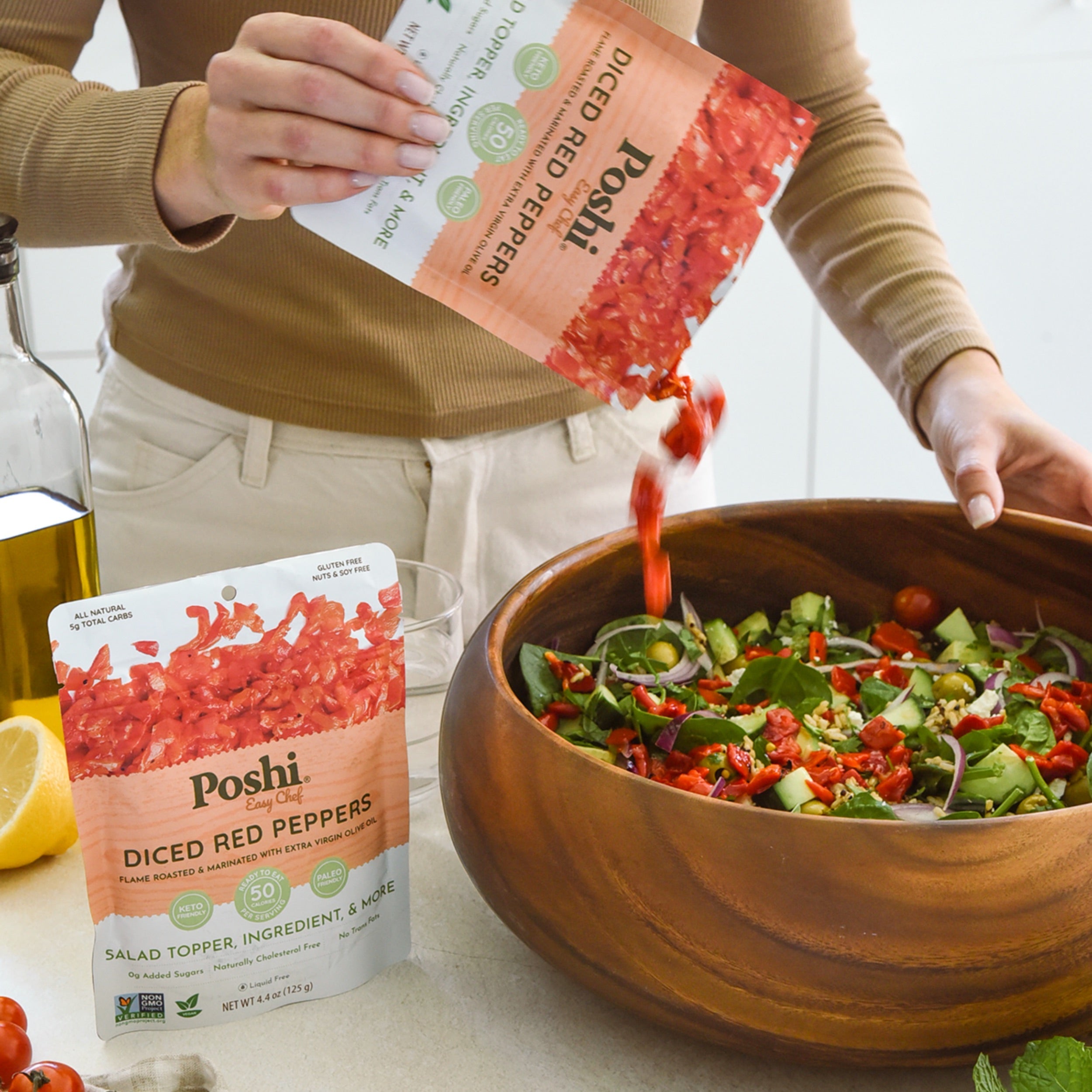 Diced Red Peppers - Flame-Roasted & Marinated with Extra Virgin Olive Oil | Easy Chef - 10 Pack (4.4 OZ/Pouch)