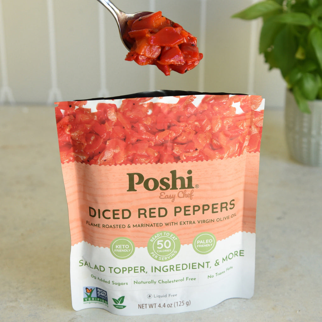 Diced Red Peppers - Flame-Roasted & Marinated with Extra Virgin Olive Oil | Easy Chef - 10 Pack (4.4 OZ/Pouch)