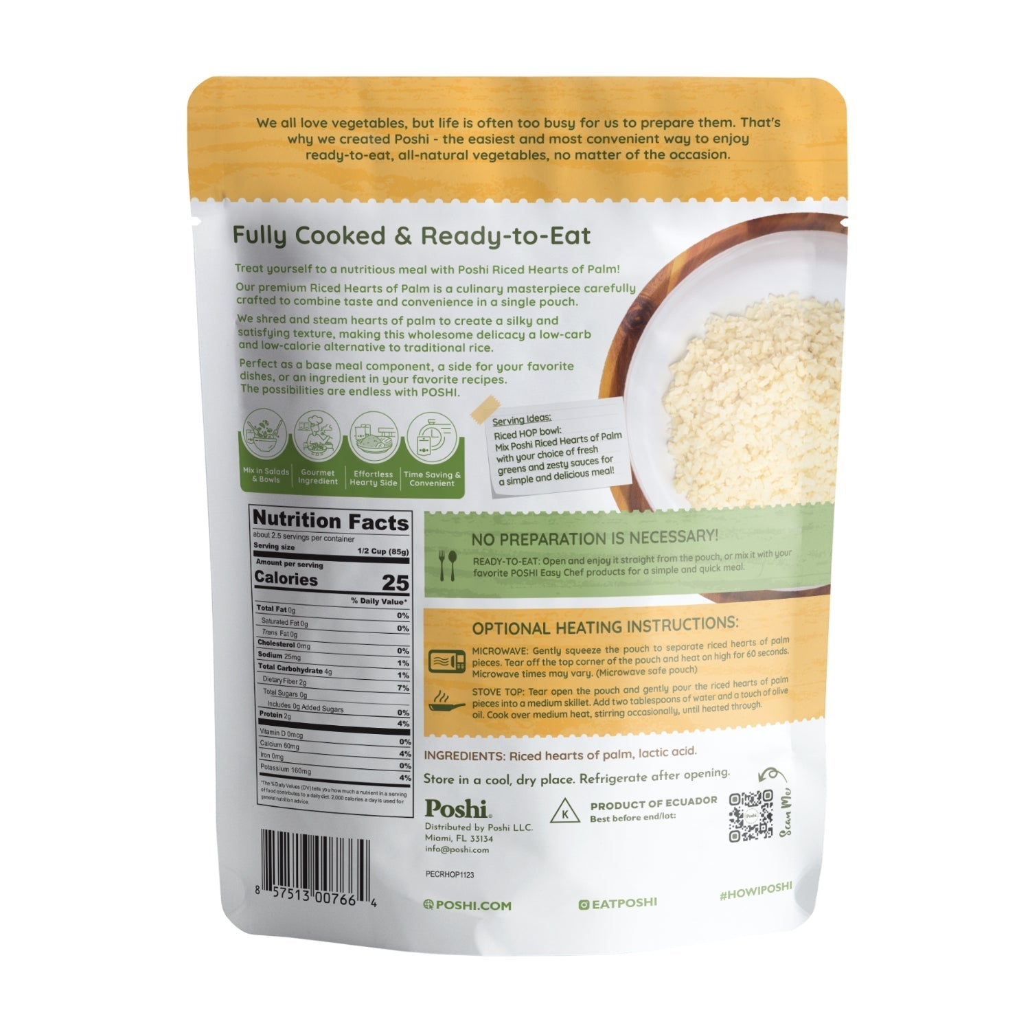 Riced Hearts of Palm | Easy Chef - 10 Pack (7 OZ/Pouch)